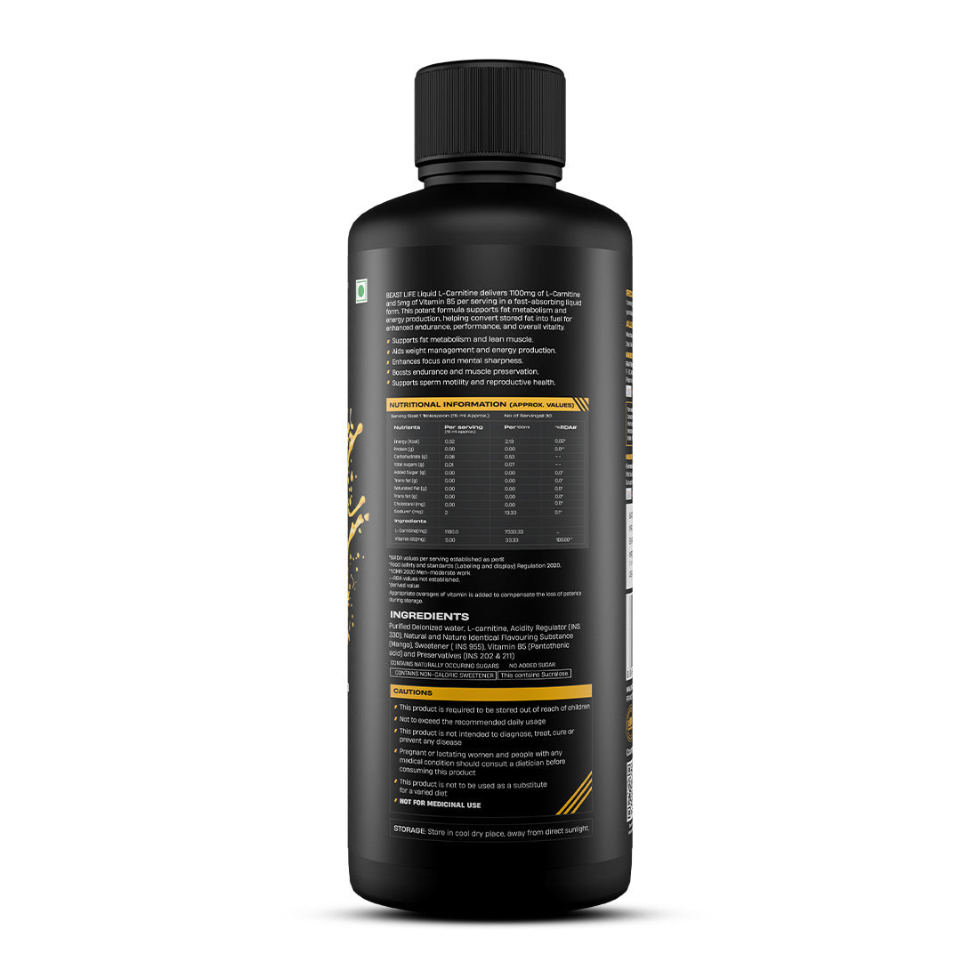 BeastLife L-Carnitine with Vitamin B5 (Mango 450ml) | 1100mg L- Carnitine