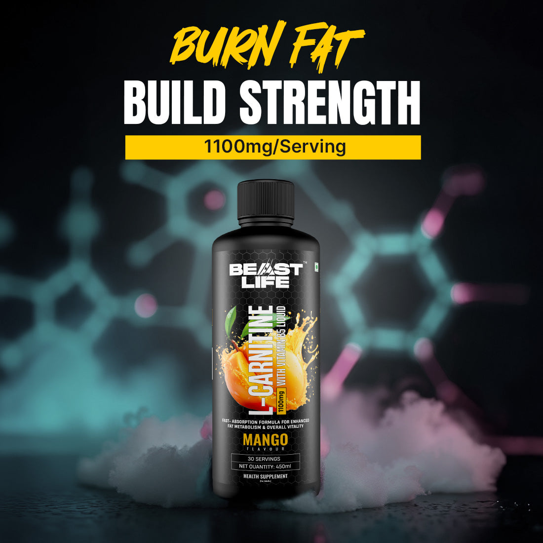 BeastLife L-Carnitine with Vitamin B5 (Mango 450ml) | 1100mg L- Carnitine