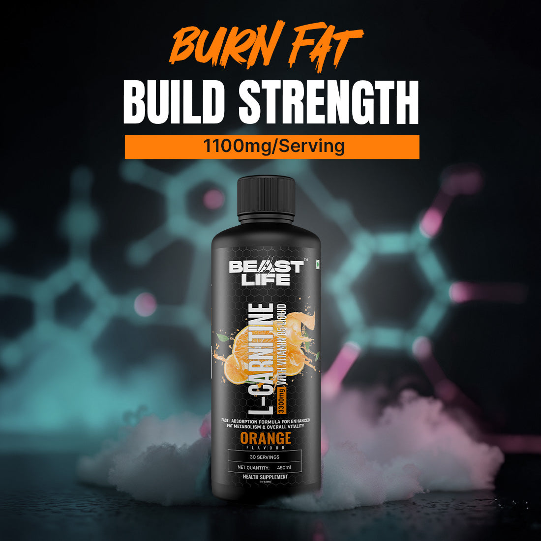 BeastLife L-Carnitine with Vitamin B5 (Orange, 450ml) | 1100mg L- Carnitine