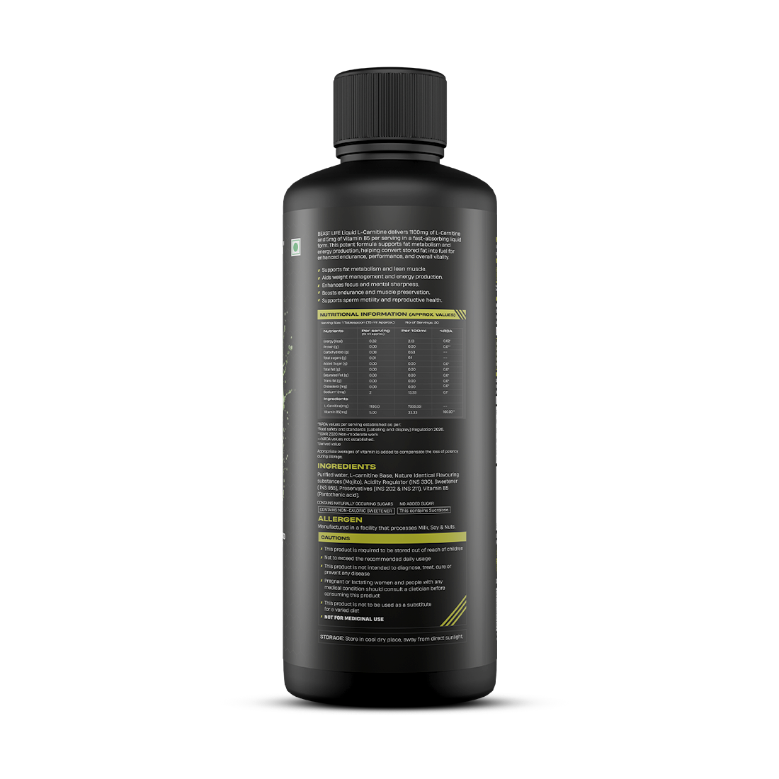 L-Carnitine with Vitamin B5 Liquid 1100mg (Mojito) 450ml