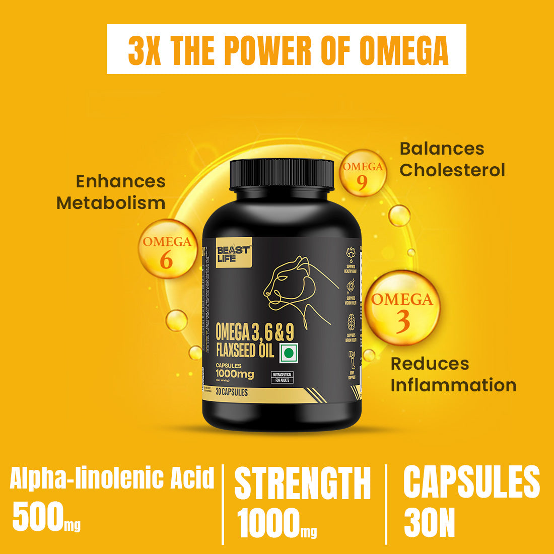 3X Strength Veg omega 3 6 9 | 30N