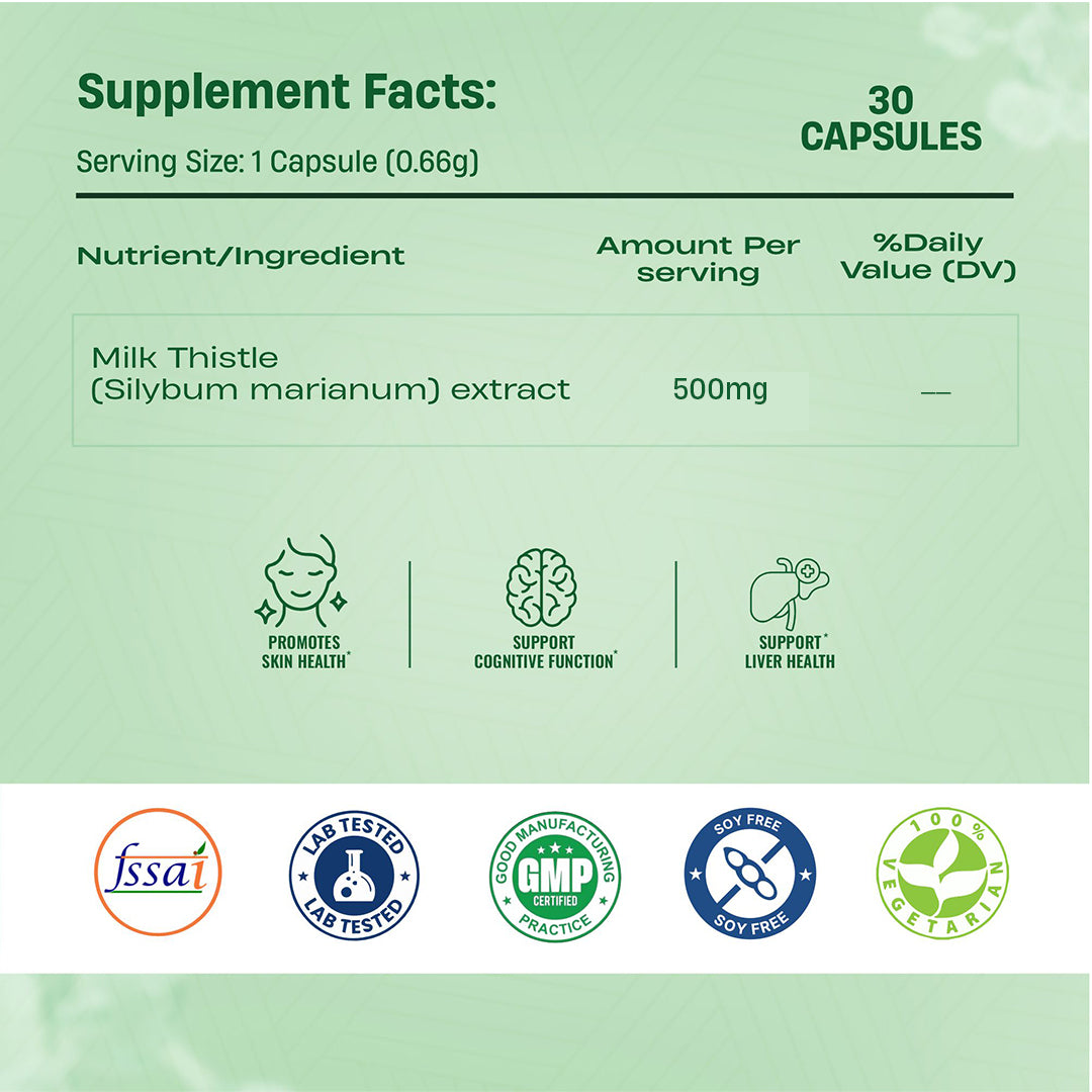 Liver Detox Supplement with Milk Thistle Extract 500mg | Added Multivitamins & Amino Acid with Natural Detoxification Formula | Liver Support Supplement (30 Veg Tablets) 30N