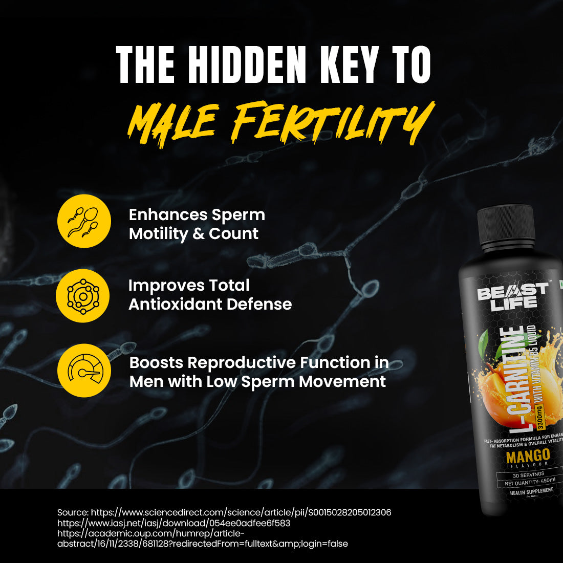BeastLife L-Carnitine with Vitamin B5 (Mango 450ml) | Triple Strength Formula | 3300mg L- Carnitine