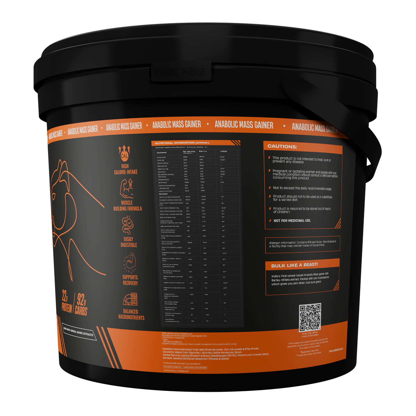 Anabolic Mass Gainer with Ultrasorb Tech | No Maltodextrin | Strawberry Banana | 5 kg