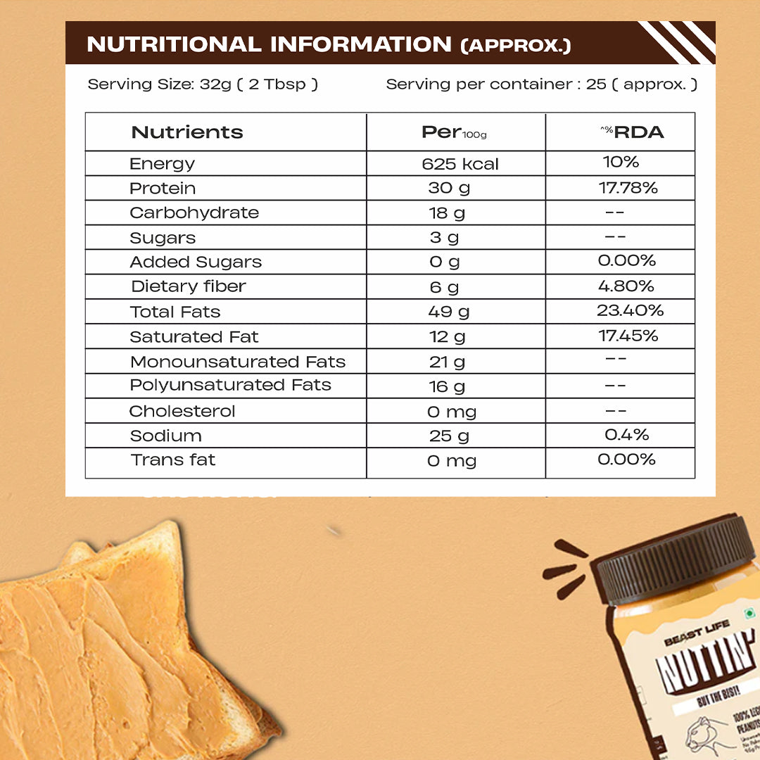 Natural Peanut Butter Crunchy (100% Peanuts, No Palm oil) | 800gm