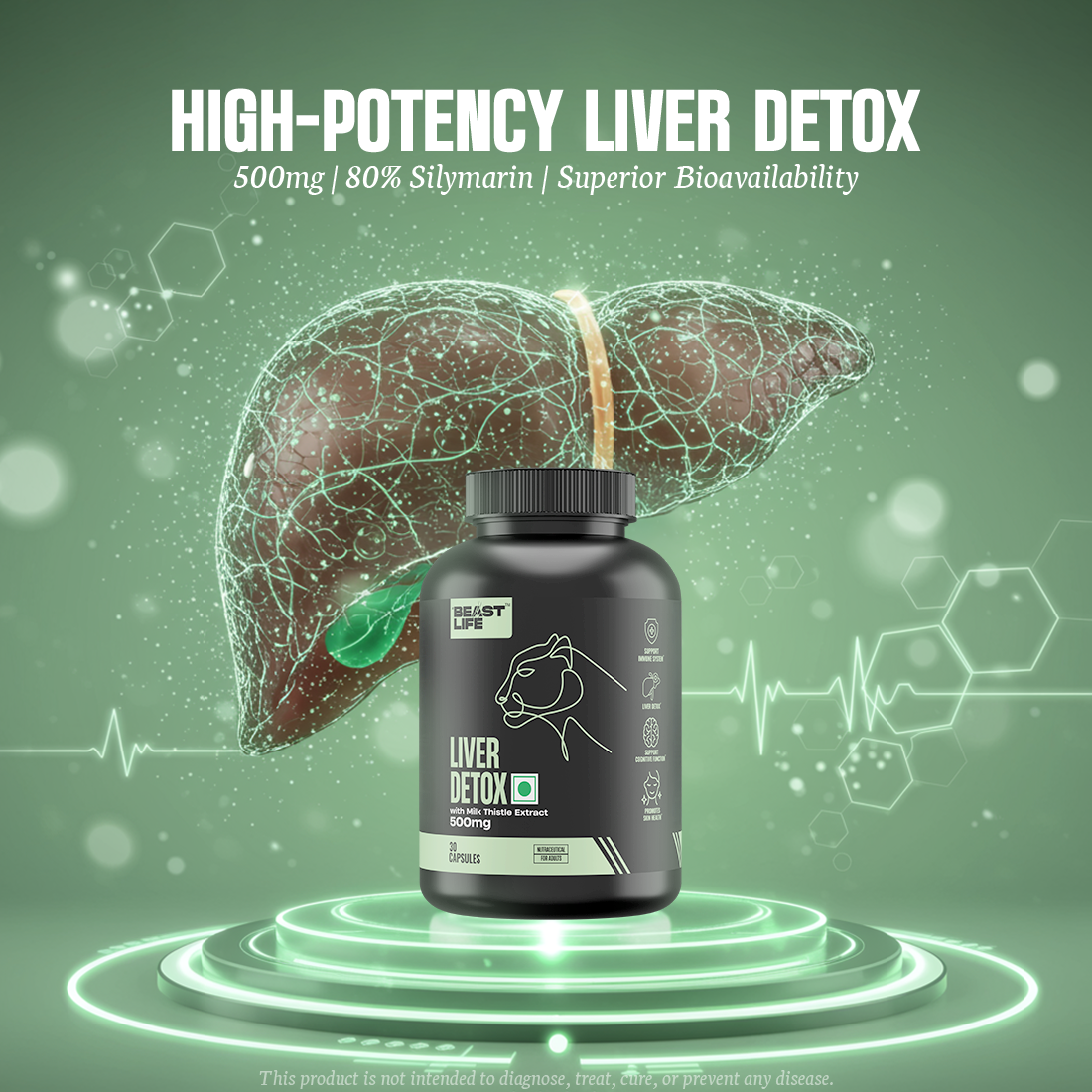 Liver Detox Supplement with Milk Thistle Extract 500mg | Added Multivitamins & Amino Acid with Natural Detoxification Formula | Liver Support Supplement (30 Veg Tablets)