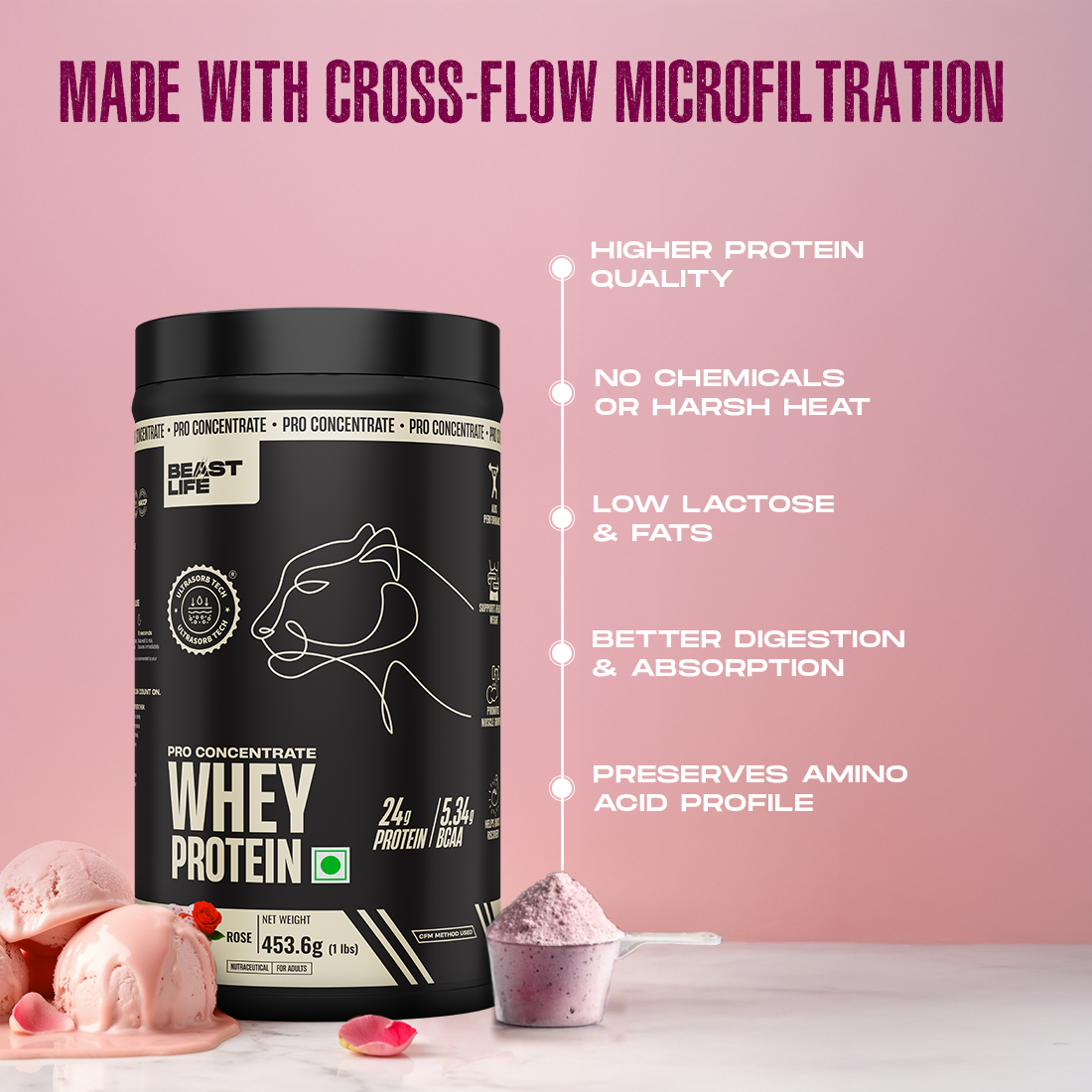 Pro Concentrate Whey Protein Rose 1lbs