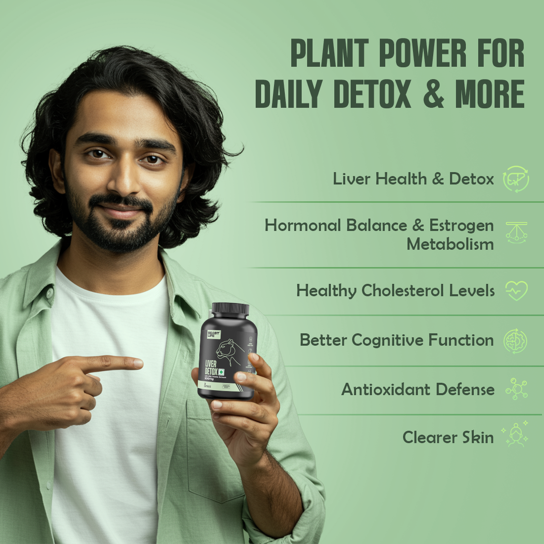 Liver Detox Supplement with Milk Thistle Extract 500mg | Added Multivitamins & Amino Acid with Natural Detoxification Formula | Liver Support Supplement (30 Veg Tablets)