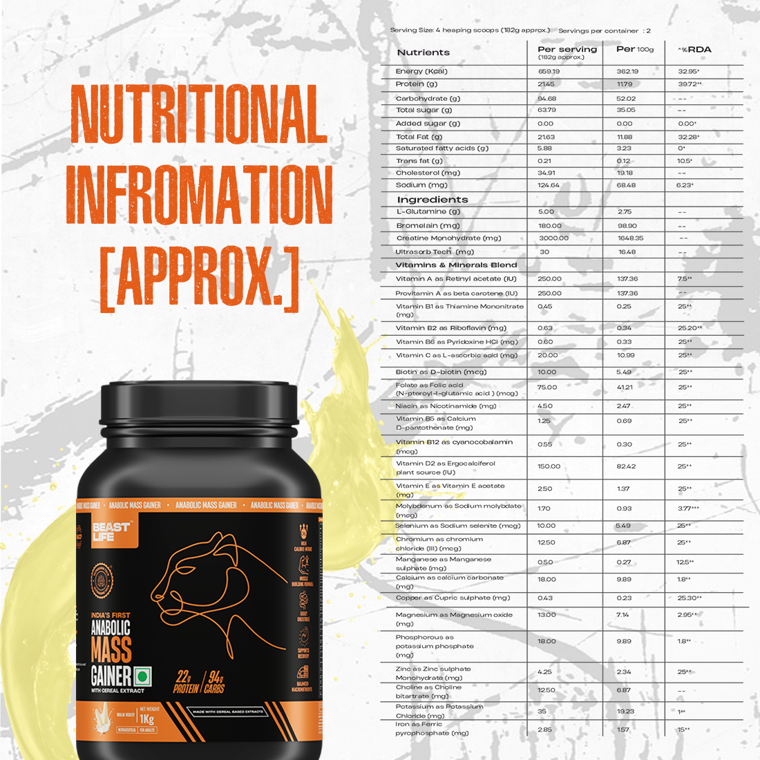 Malai Kulfi Anabolic Mass Gainer with Ultrasorb Tech (No Maltodextrin) | 1kg