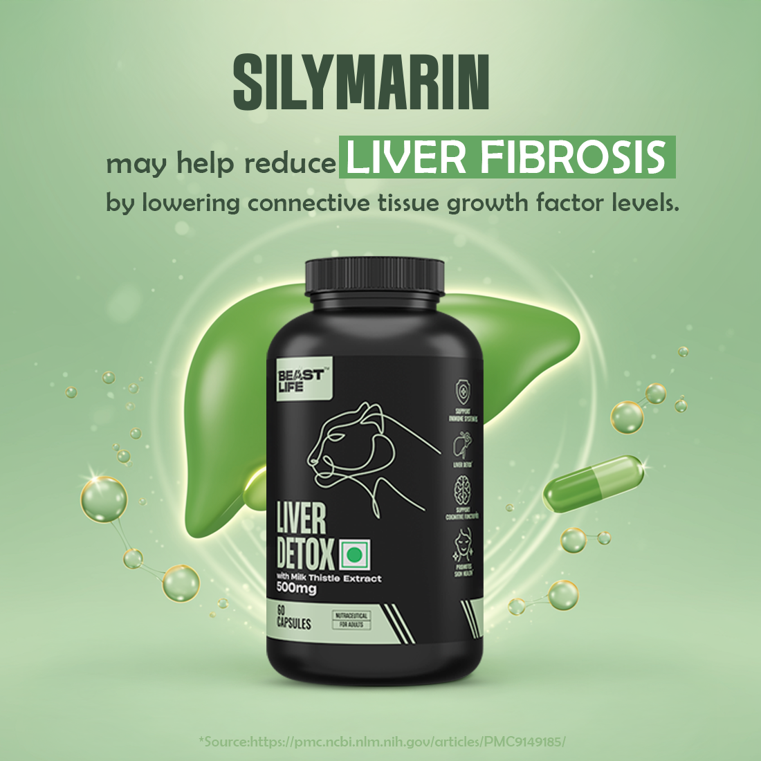 Liver Detox Supplement with Milk Thistle Extract 500mg | Added Multivitamins & Amino Acid with Natural Detoxification Formula | Liver Support Supplement (60 Veg Tablets)