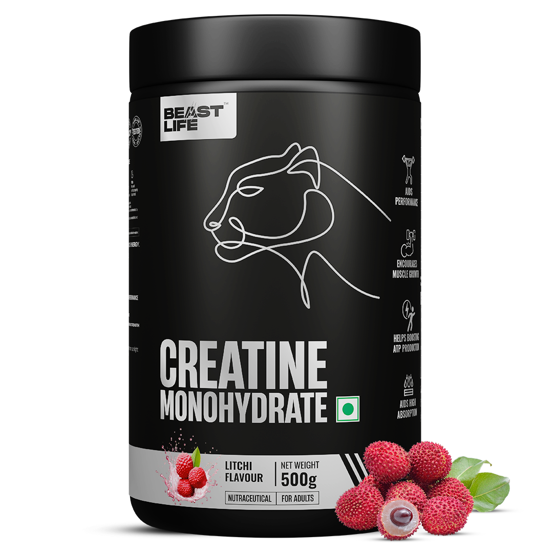 BeastLife Valentineās Limited Couple Combo | Plastic Shaker Red 500ML + Creatine Monohydrate Litchi 500g