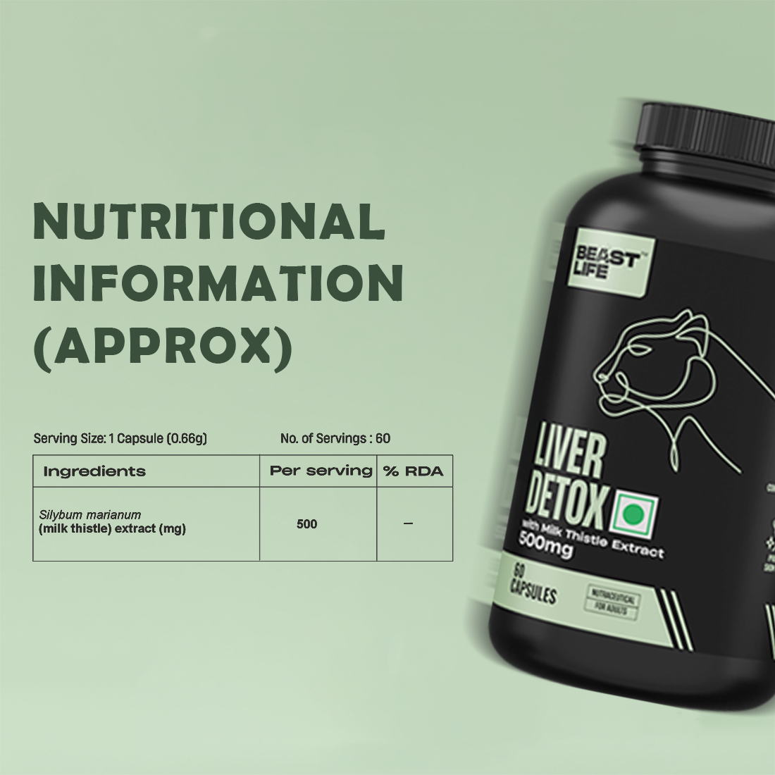 Liver Detox Supplement with Milk Thistle Extract 500mg | Added Multivitamins & Amino Acid with Natural Detoxification Formula | Liver Support Supplement (60 Veg Tablets)