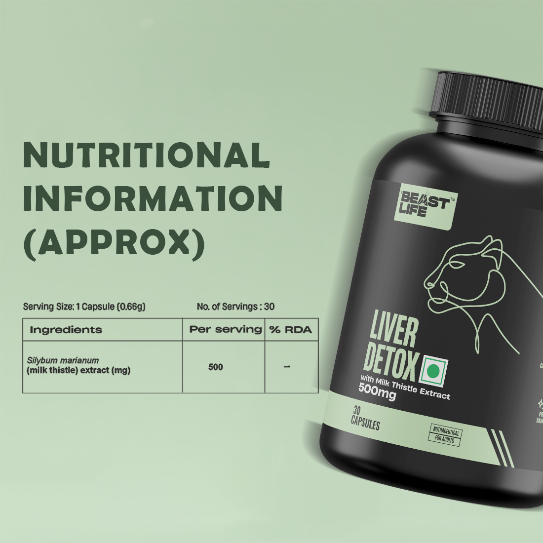 Liver Detox Supplement with Milk Thistle Extract 500mg | Added Multivitamins & Amino Acid with Natural Detoxification Formula | Liver Support Supplement (30 Veg Tablets)