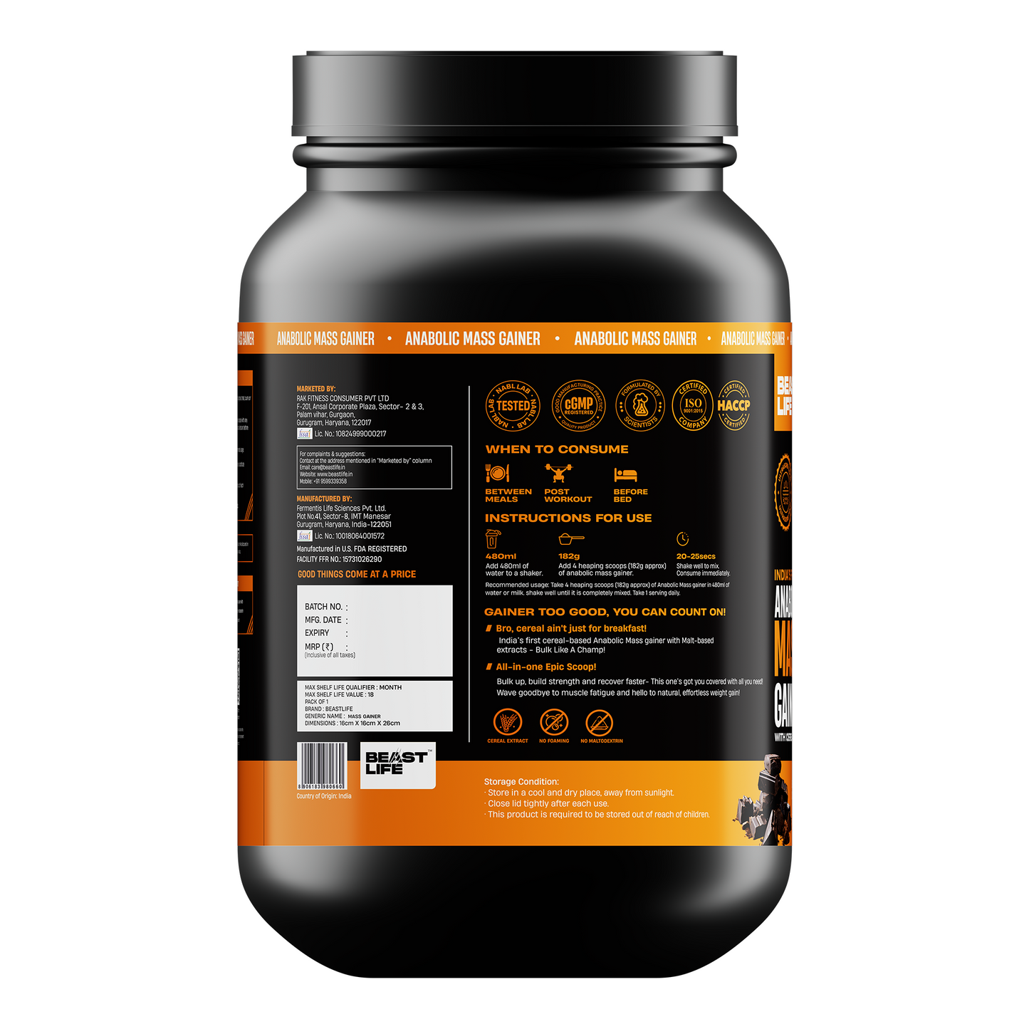 Anabolic Mass Gainer with Ultrasorb Tech (No Maltodextrin) | 1kg