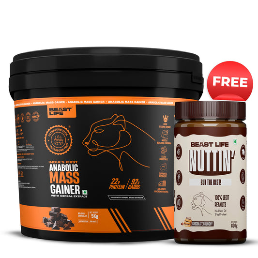 Anabolic Mass Gainer with Ultrasorb Tech (No Maltodextrin) | 5kg with Free Chocolate Peanut butter (800g)