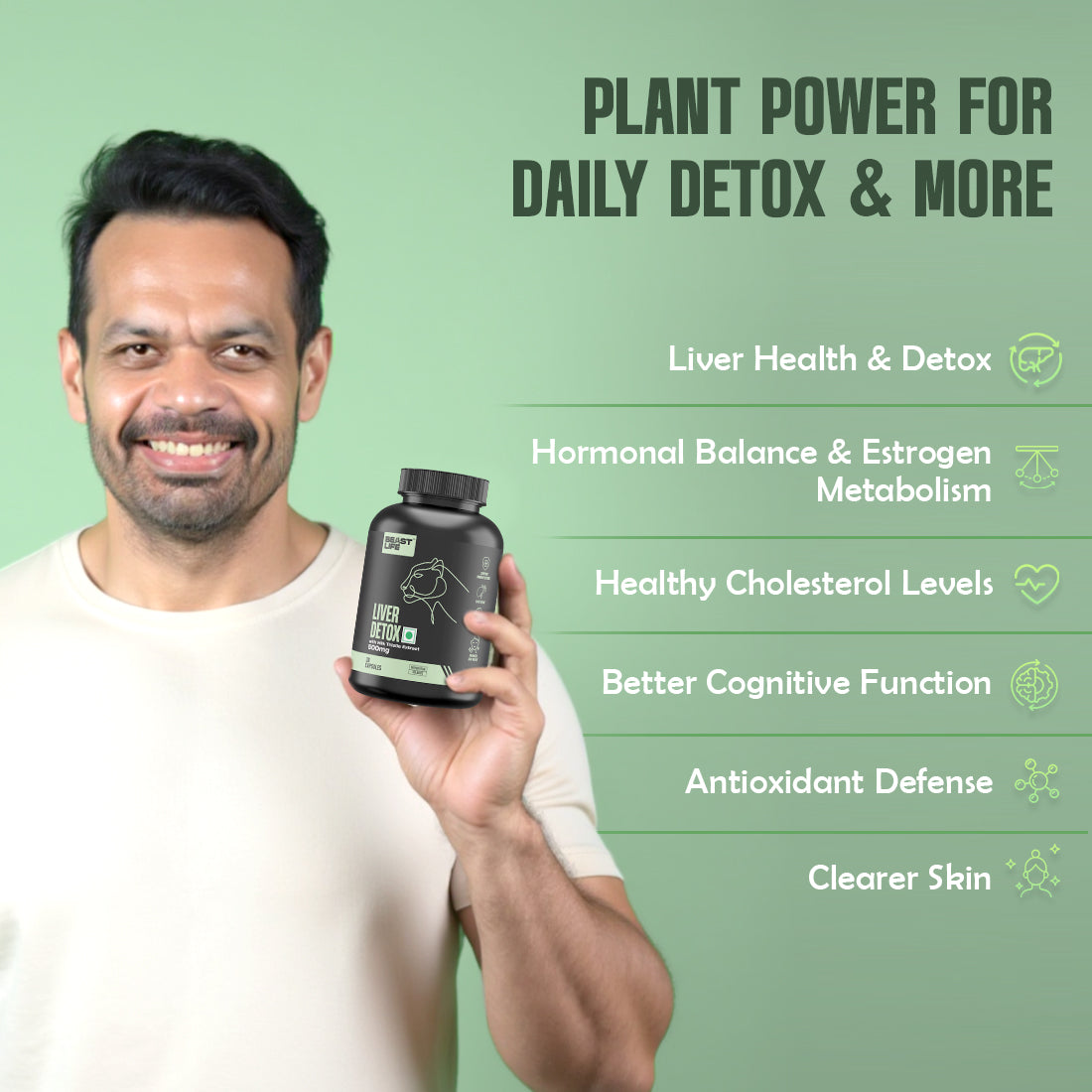 Liver Detox Supplement with Milk Thistle Extract 500mg | Added Multivitamins & Amino Acid with Natural Detoxification Formula | Liver Support Supplement (30 Veg Tablets) 30N