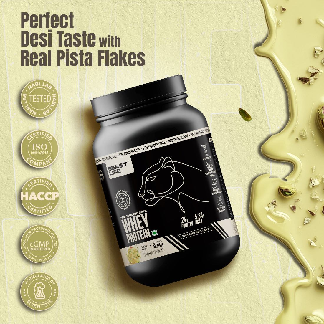 Pro Concentrate Whey Protein with Ultrasorb Tech | 924gm | Kesar Pista with Real Pista Flakes