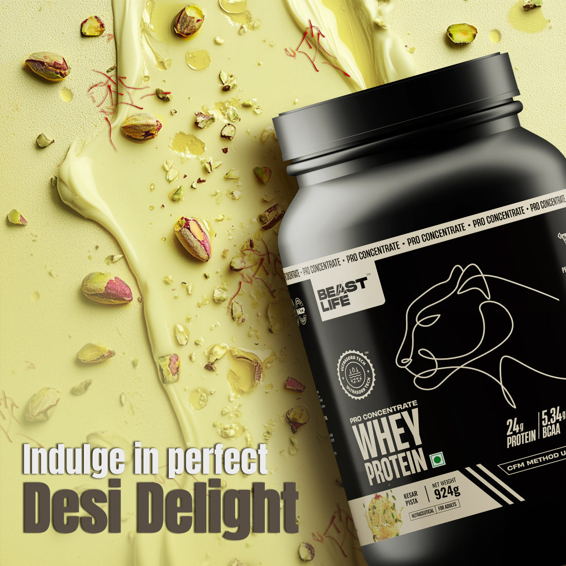 Pro Concentrate Whey Protein with Ultrasorb Tech | 924gm | Kesar Pista with Real Pista Flakes
