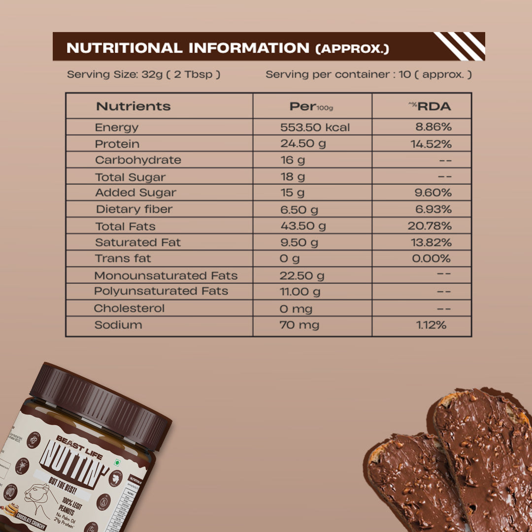 Natural Peanut Butter Chocolate Crunchy (100% Peanuts, No Palm oil) | 350gm