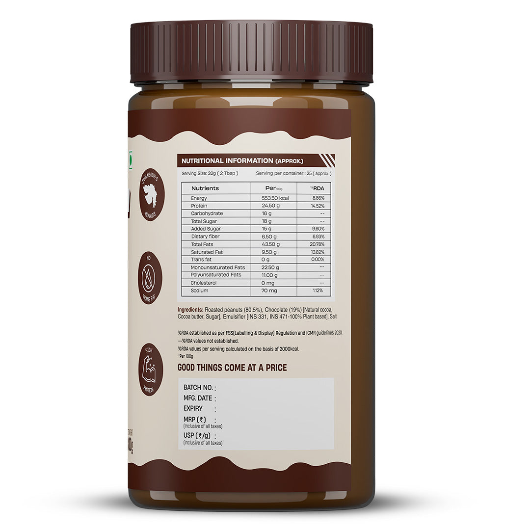 Natural Peanut Butter Chocolate Crunchy (100% Peanuts, No Palm oil) | 800gm