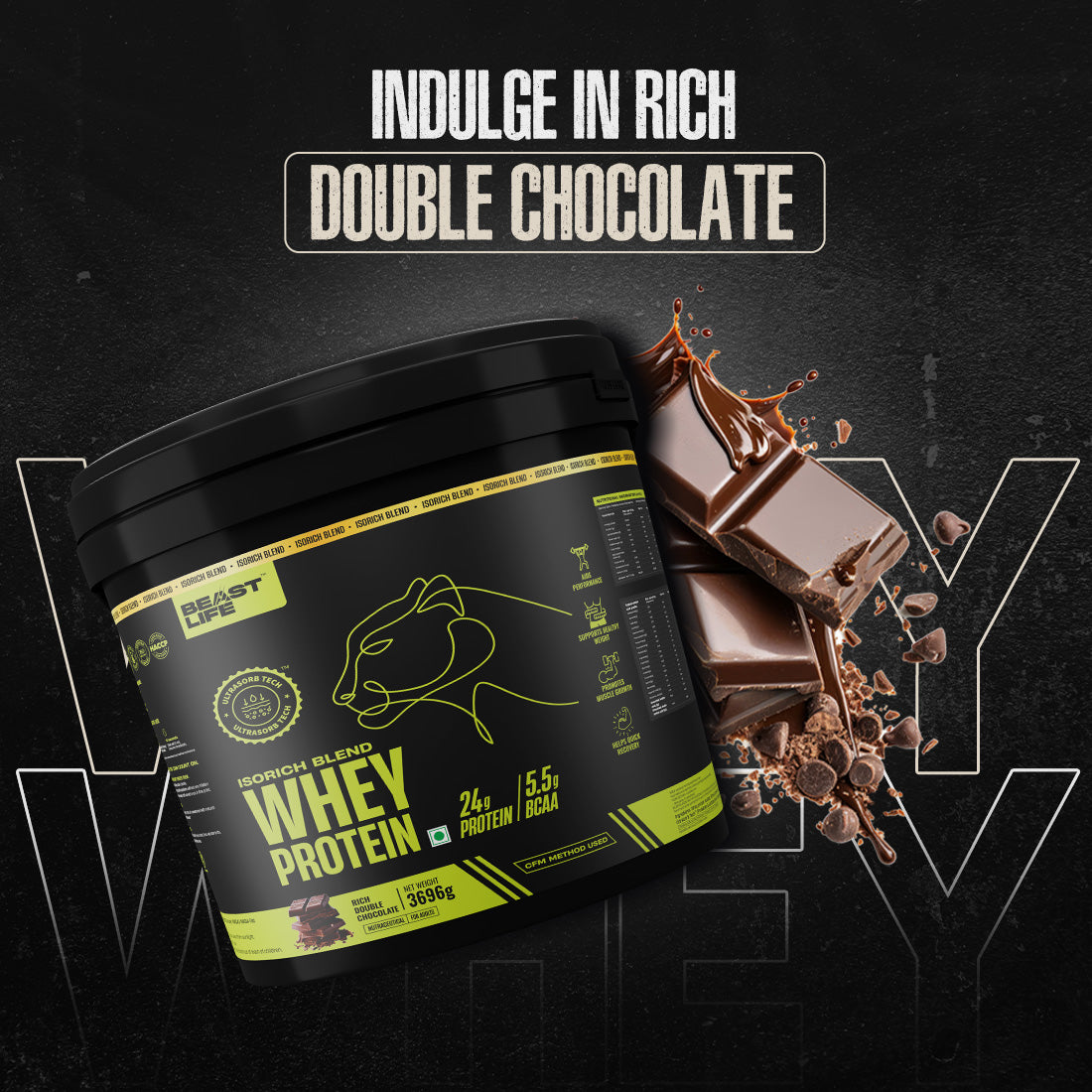 Isorich Blend Whey Protein with Ultrasorb Tech (3696G) | Free Gym Bag and Shaker