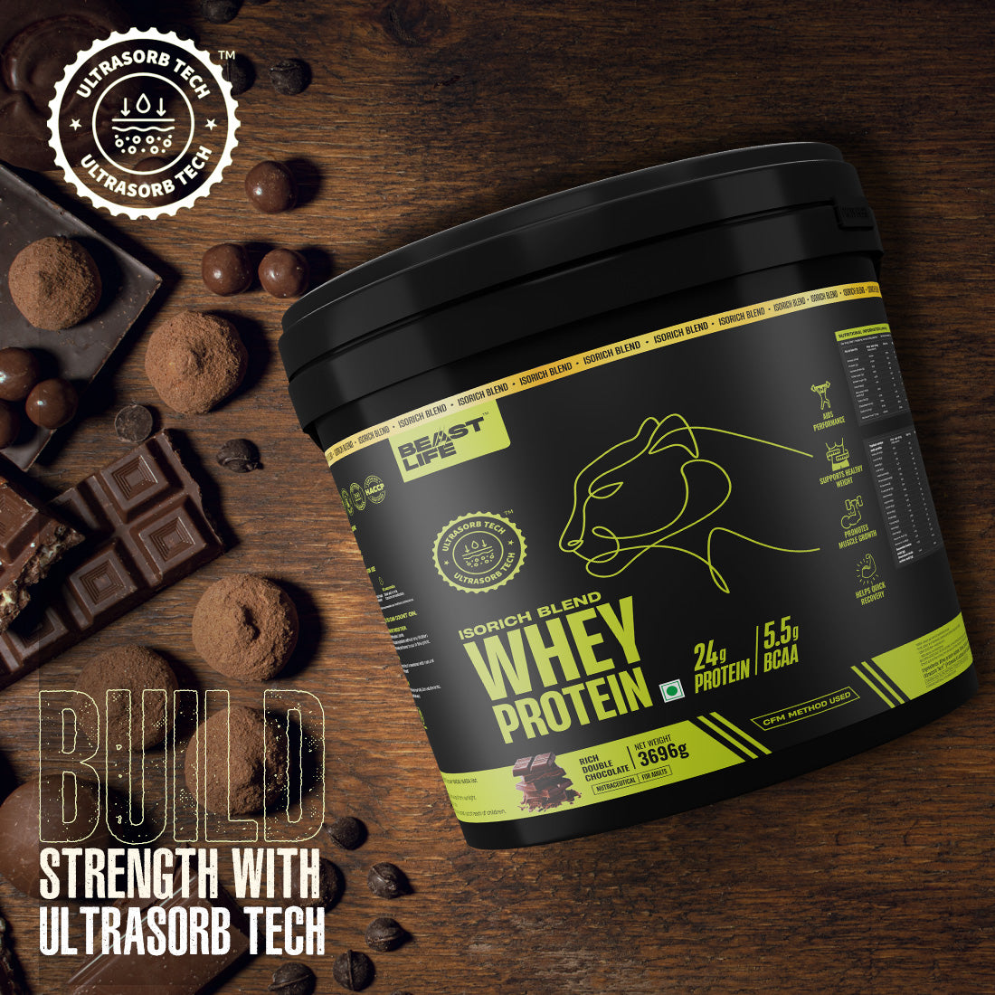 Isorich Blend Whey Protein with Ultrasorb Tech (3696G) | Free Gym Bag and Shaker