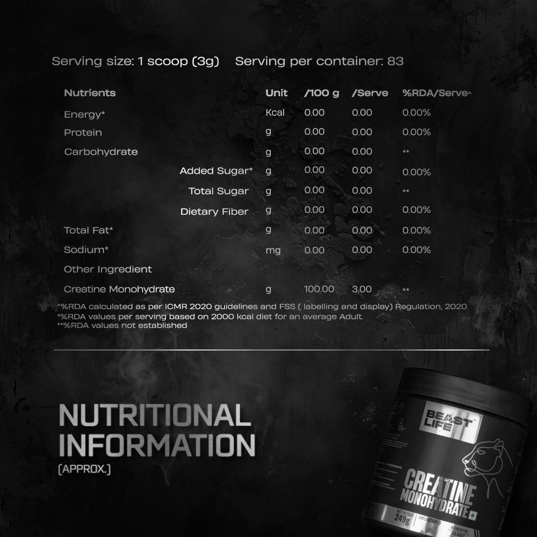 Super Micronized Creatine Monohydrate | 249G