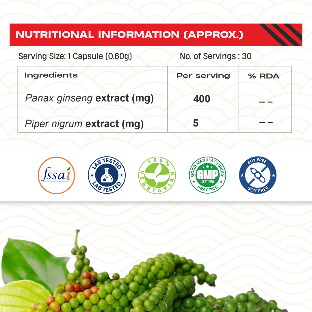 Korean Red Ginseng 400MG with Piper Nigrum Extract 5mg 30N