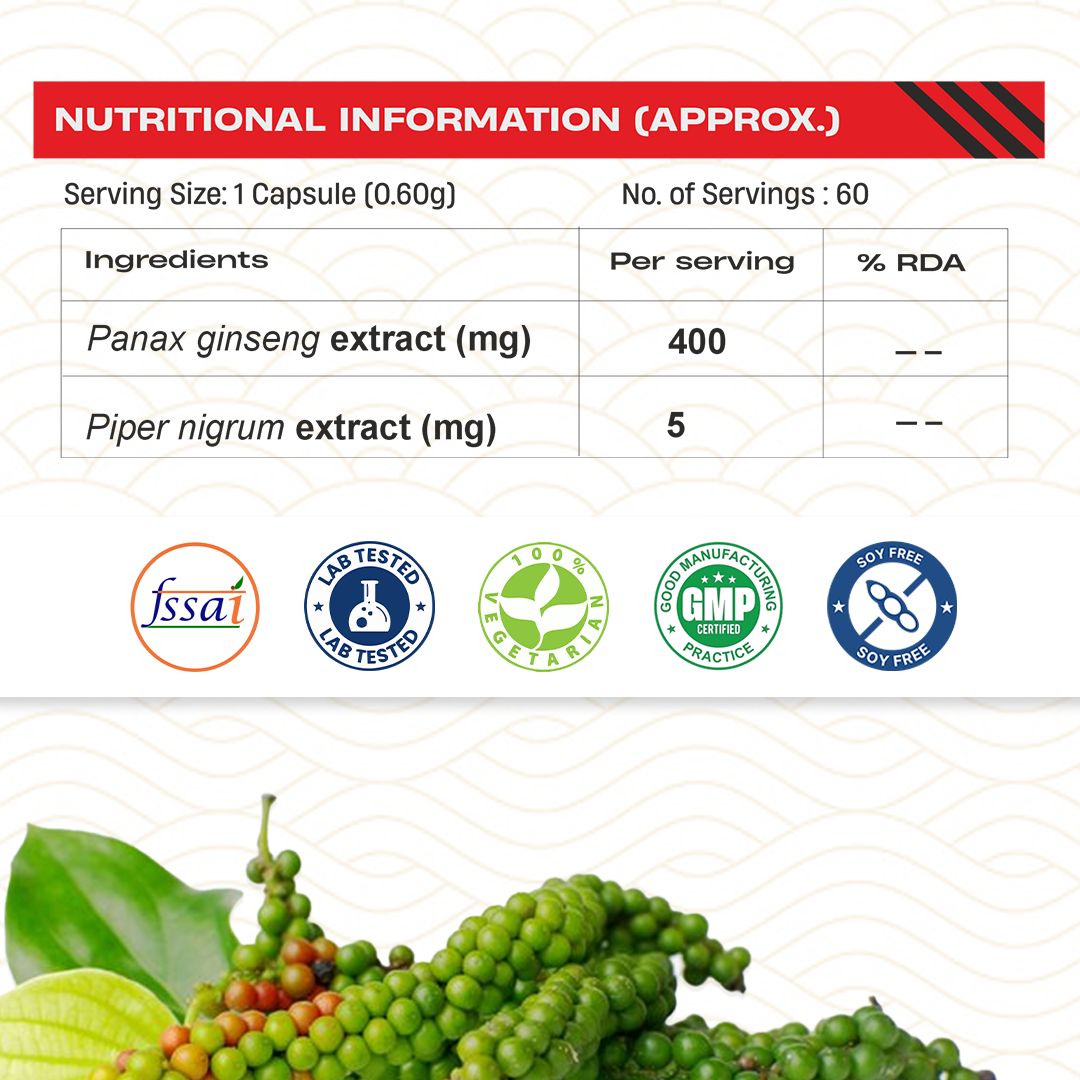 Korean Red Ginseng 400MG with Piper Nigrum Extract 5mg 60N