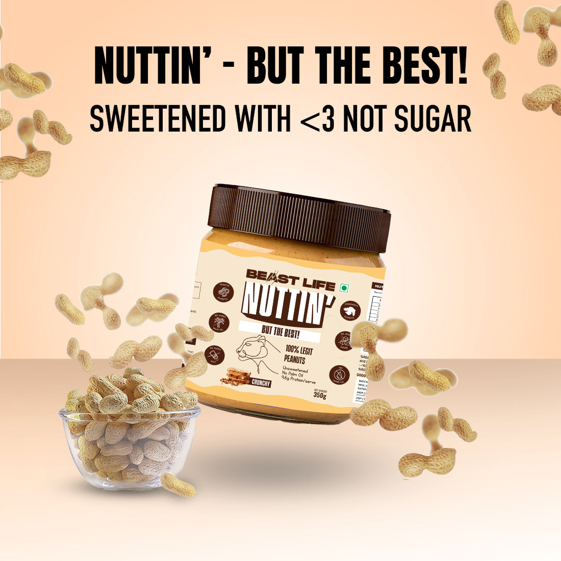 Natural Peanut Butter Crunchy (100% Peanuts, No Palm oil) | 350gm