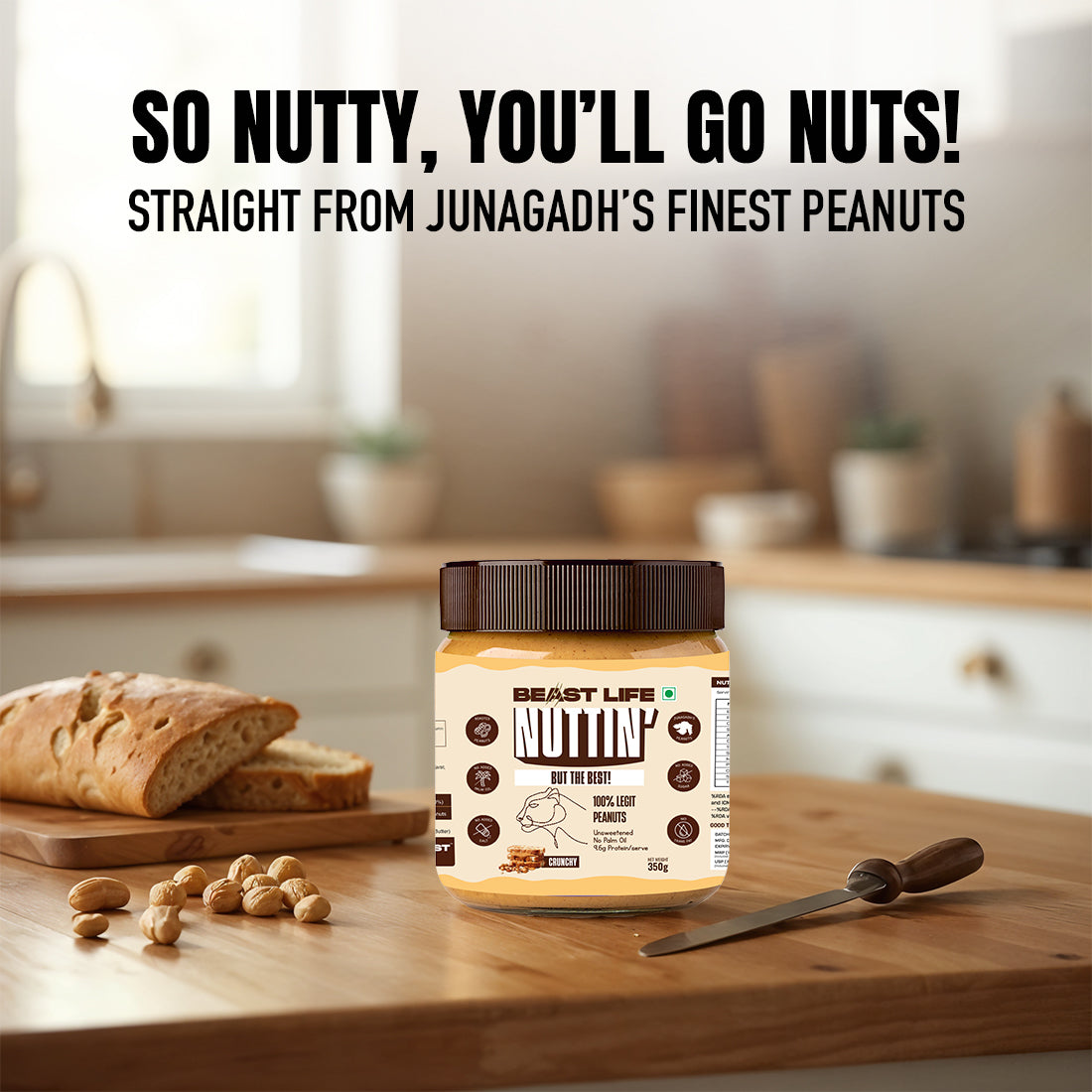 Natural Peanut Butter Crunchy (100% Peanuts, No Palm oil) | 350gm