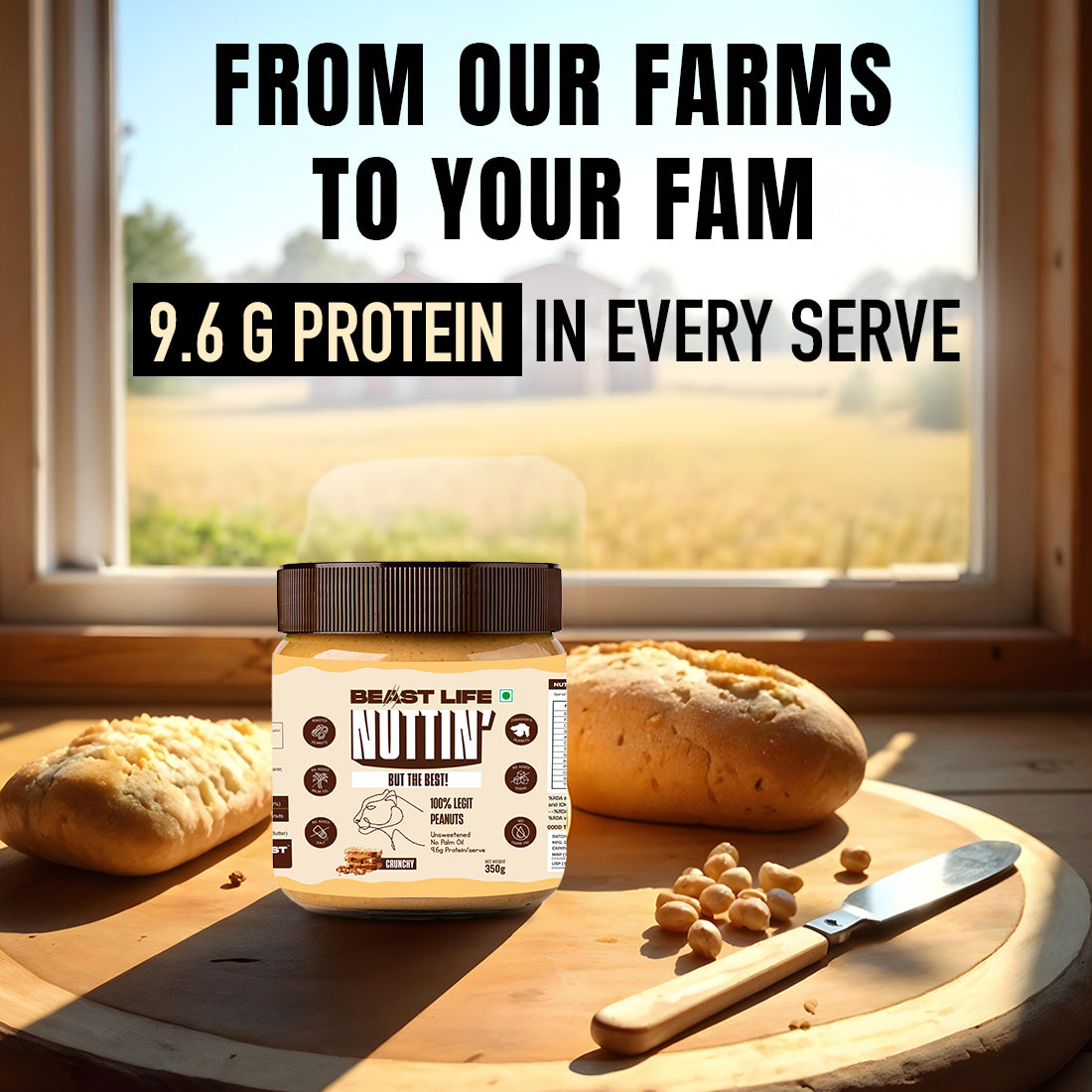 Natural Peanut Butter Crunchy (100% Peanuts, No Palm oil) | 350gm
