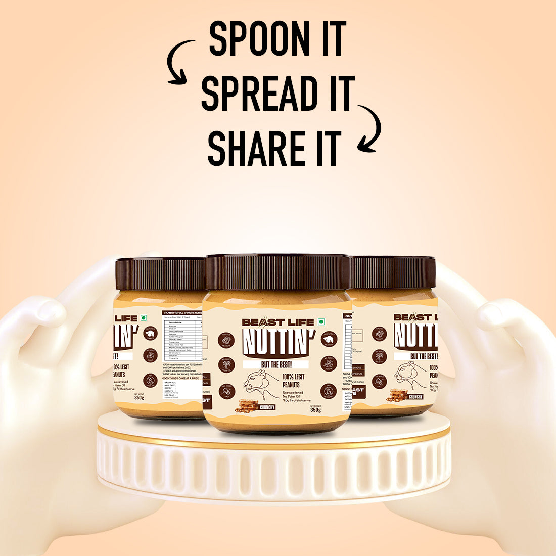 Natural Peanut Butter Crunchy (100% Peanuts, No Palm oil) | 350gm
