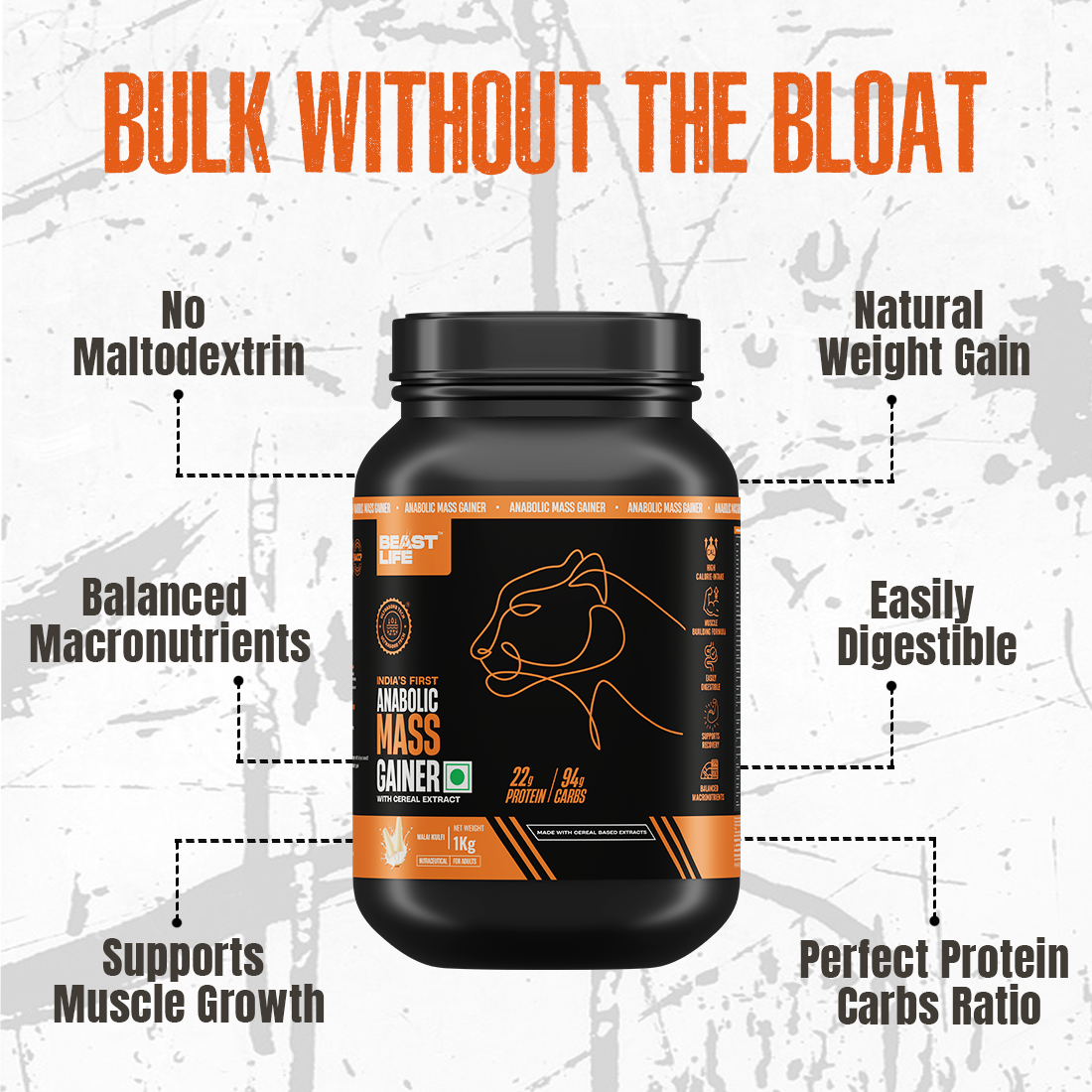 Malai Kulfi Anabolic Mass Gainer with Ultrasorb Tech (No Maltodextrin) | 1kg