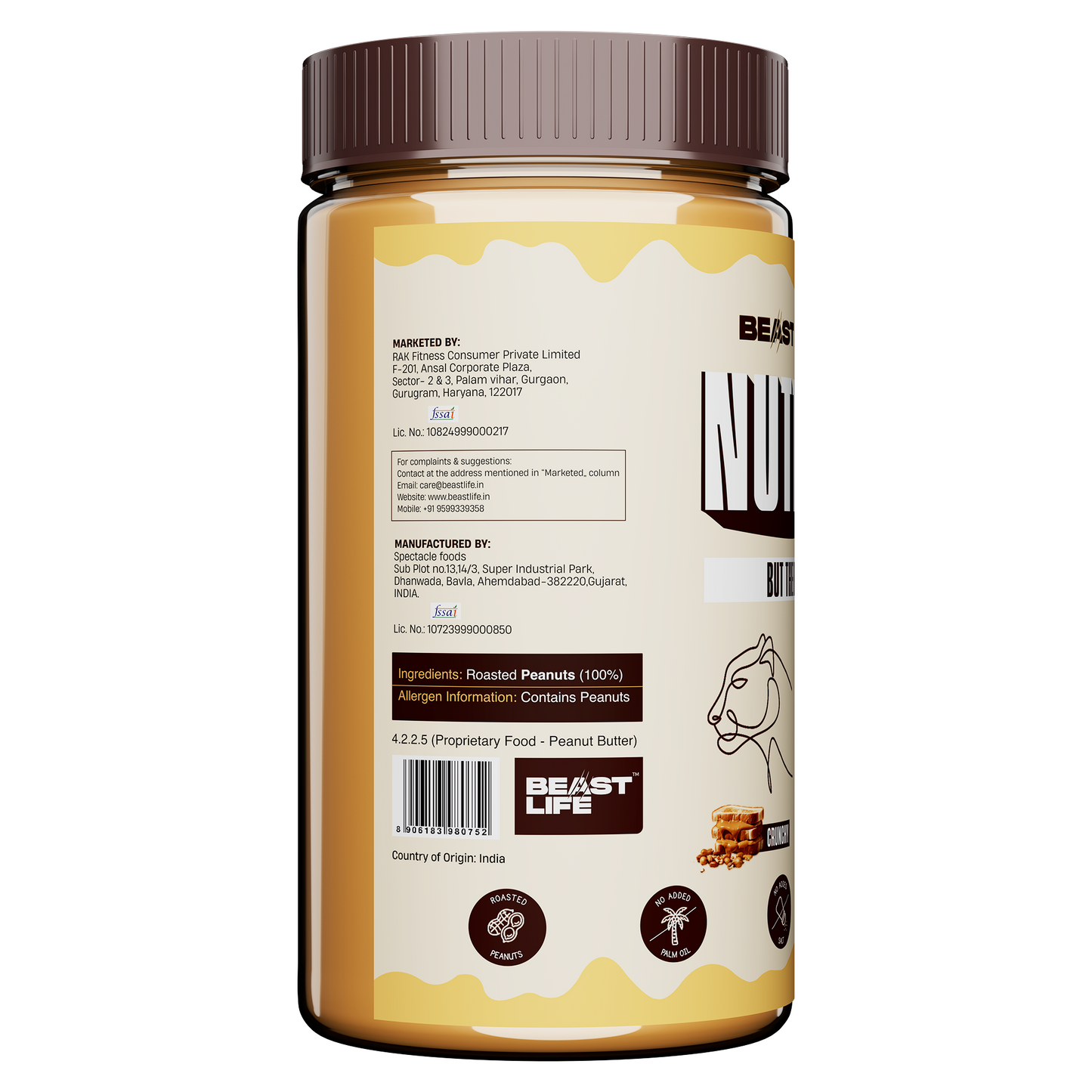 Natural Peanut Butter Crunchy (100% Peanuts, No Palm oil) | 800gm
