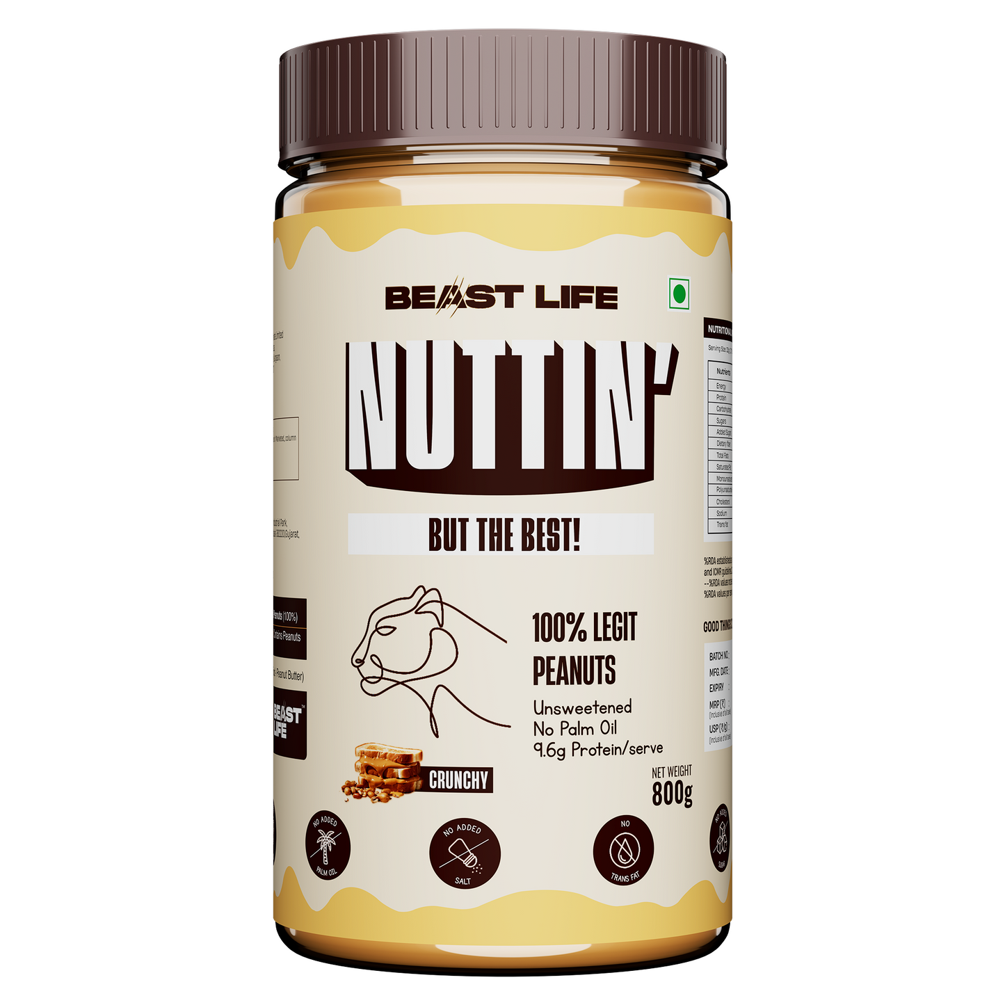 Natural Peanut Butter Crunchy (100% Peanuts, No Palm oil) | 800gm
