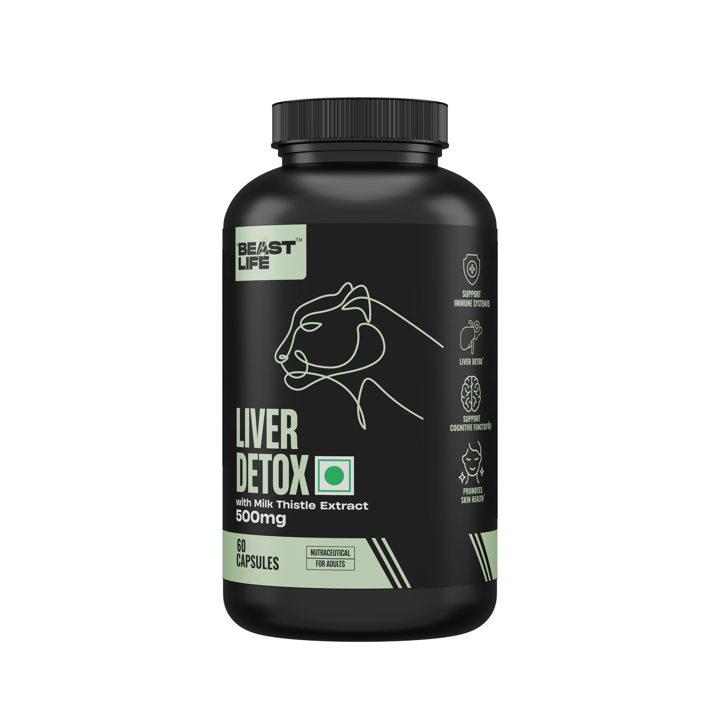 Liver Detox Supplement with Milk Thistle Extract 500mg | Added Multivitamins & Amino Acid with Natural Detoxification Formula | Liver Support Supplement (60 Veg Tablets)