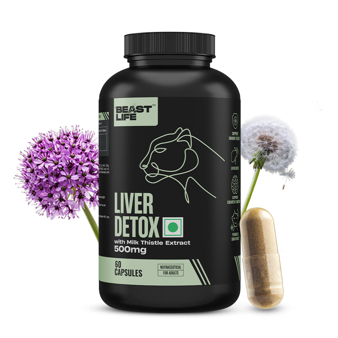Liver Detox Supplement with Milk Thistle Extract 500mg | Added Multivitamins & Amino Acid with Natural Detoxification Formula | Liver Support Supplement (60 Veg Tablets) 60N