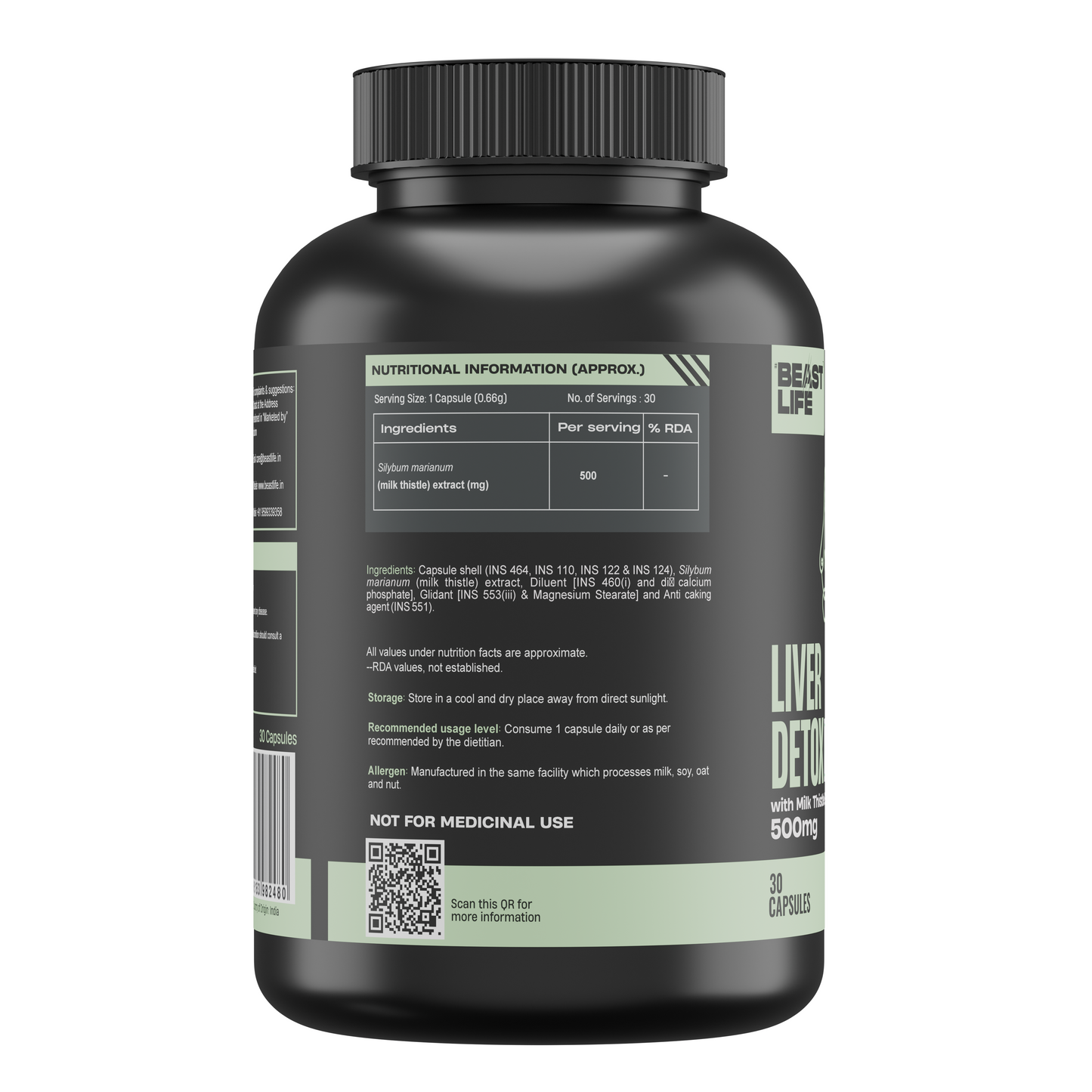 Liver Detox Supplement with Milk Thistle Extract 500mg | Added Multivitamins & Amino Acid with Natural Detoxification Formula | Liver Support Supplement (30 Veg Tablets) 30N