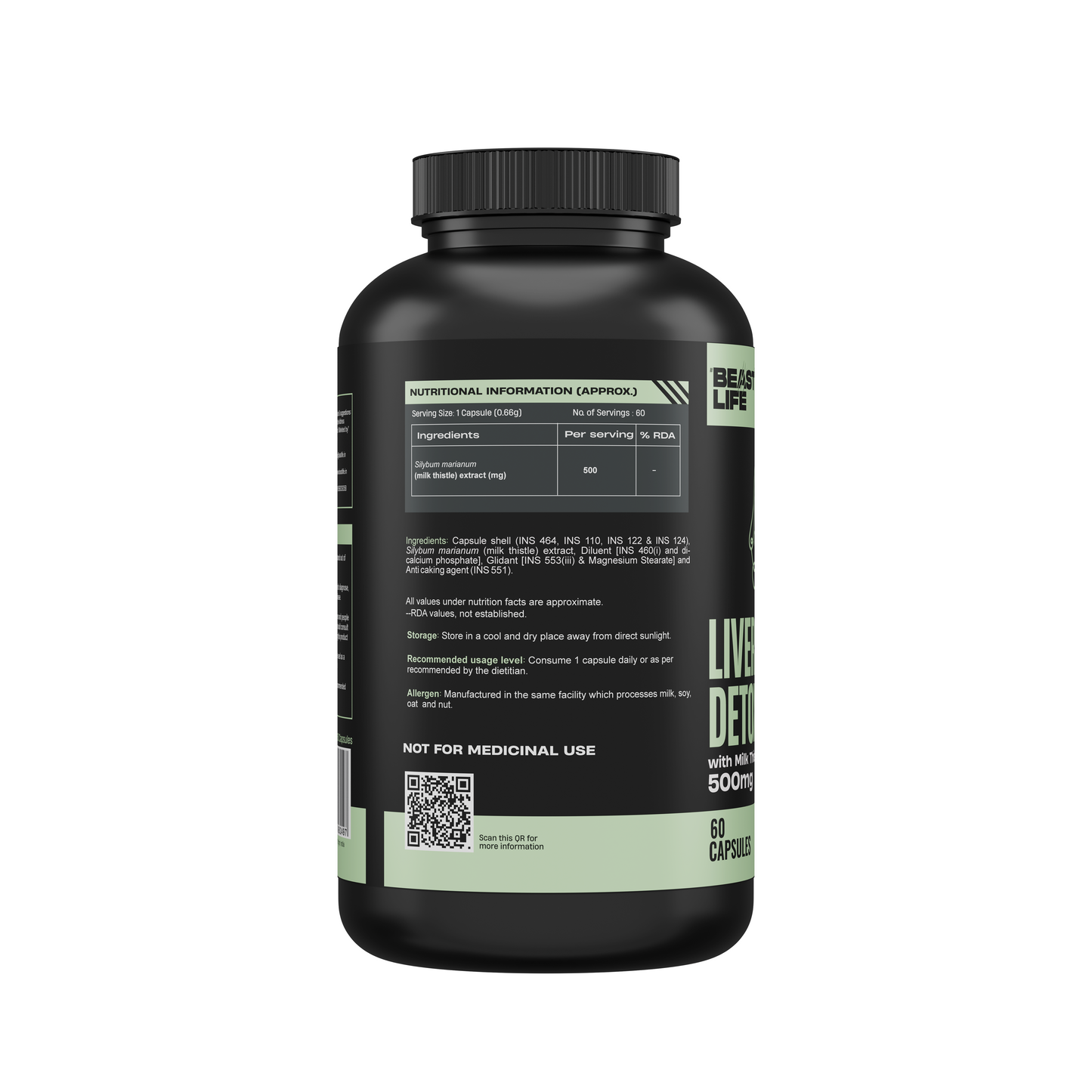 Liver Detox Supplement with Milk Thistle Extract 500mg | Added Multivitamins & Amino Acid with Natural Detoxification Formula | Liver Support Supplement (60 Veg Tablets)