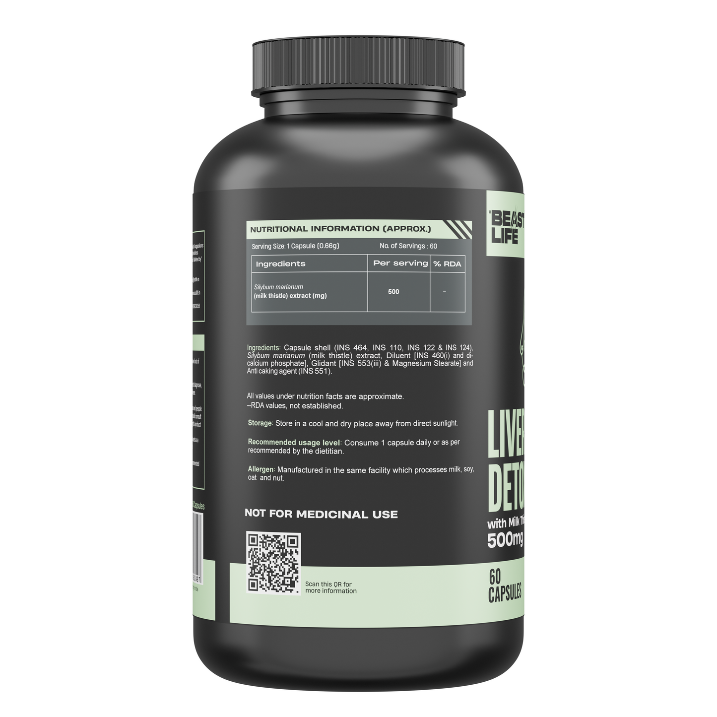 Liver Detox Supplement with Milk Thistle Extract 500mg | Added Multivitamins & Amino Acid with Natural Detoxification Formula | Liver Support Supplement (60 Veg Tablets) 60N