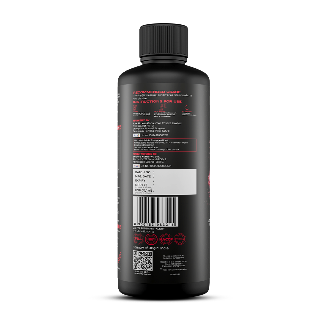 L-Carnitine with Vitamin B5 Liquid 1100mg (Raspberry Lemonade) 450ml