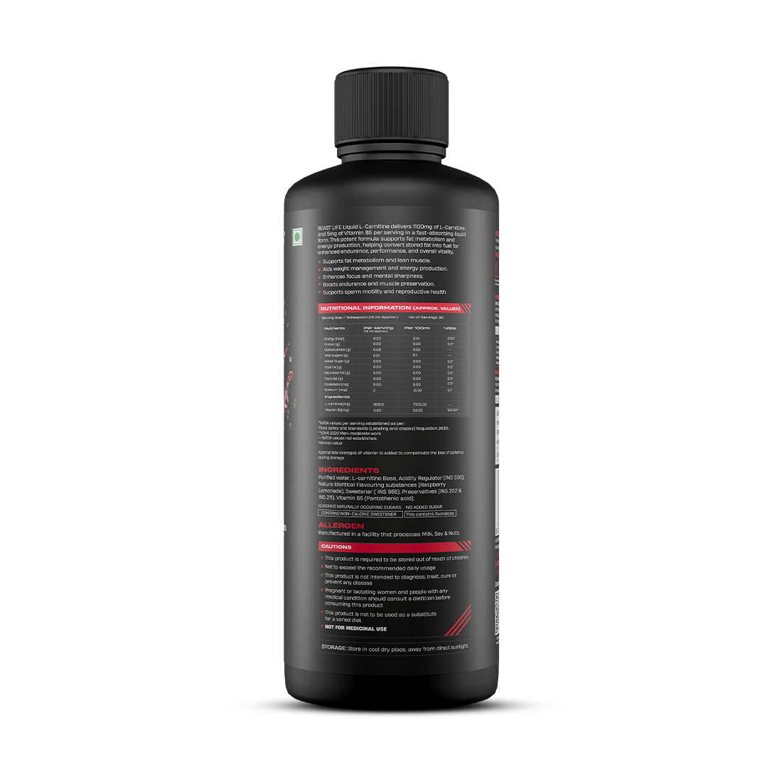 L-Carnitine with Vitamin B5 Liquid 1100mg (Raspberry Lemonade) 450ml