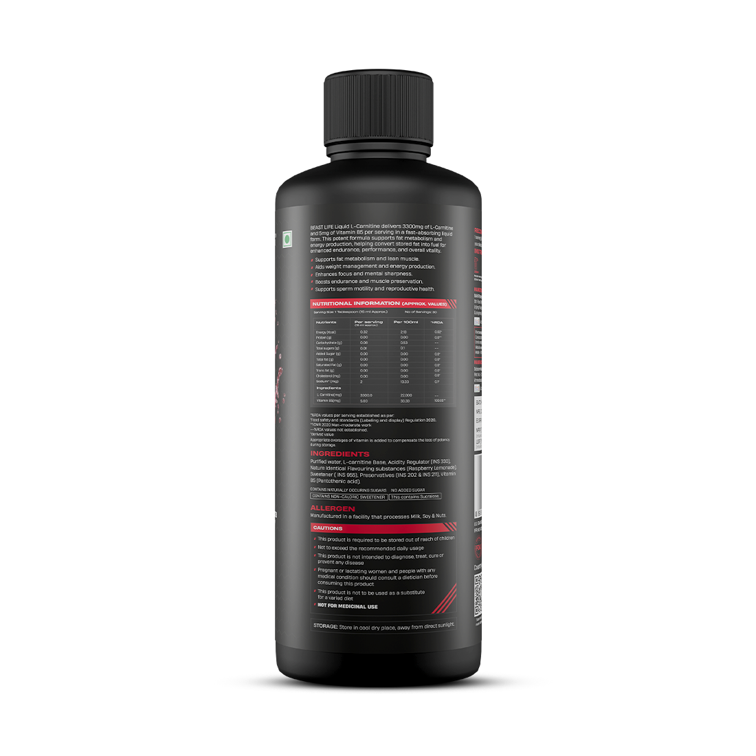 L-Carnitine with Vitamin B5 Liquid 3300 mg | Raspberry Lemonade | 450 ml
