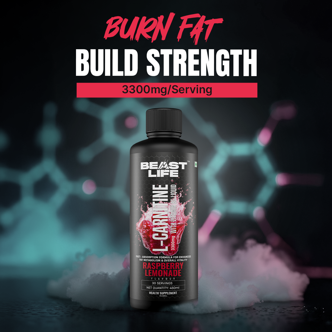 L-Carnitine with Vitamin B5 Liquid 3300 mg | Raspberry Lemonade | 450 ml
