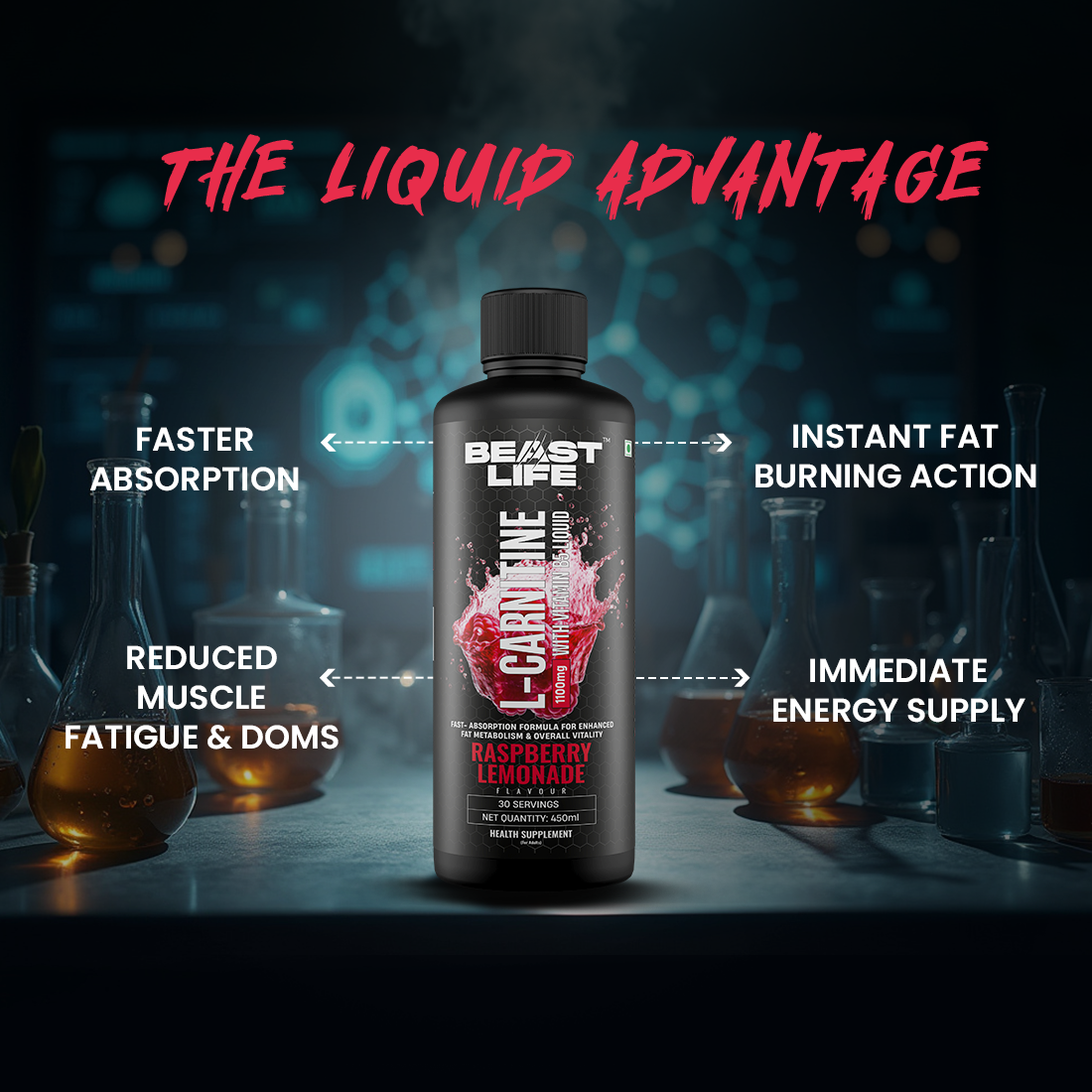 L-Carnitine with Vitamin B5 Liquid 1100mg (Raspberry Lemonade) 450ml