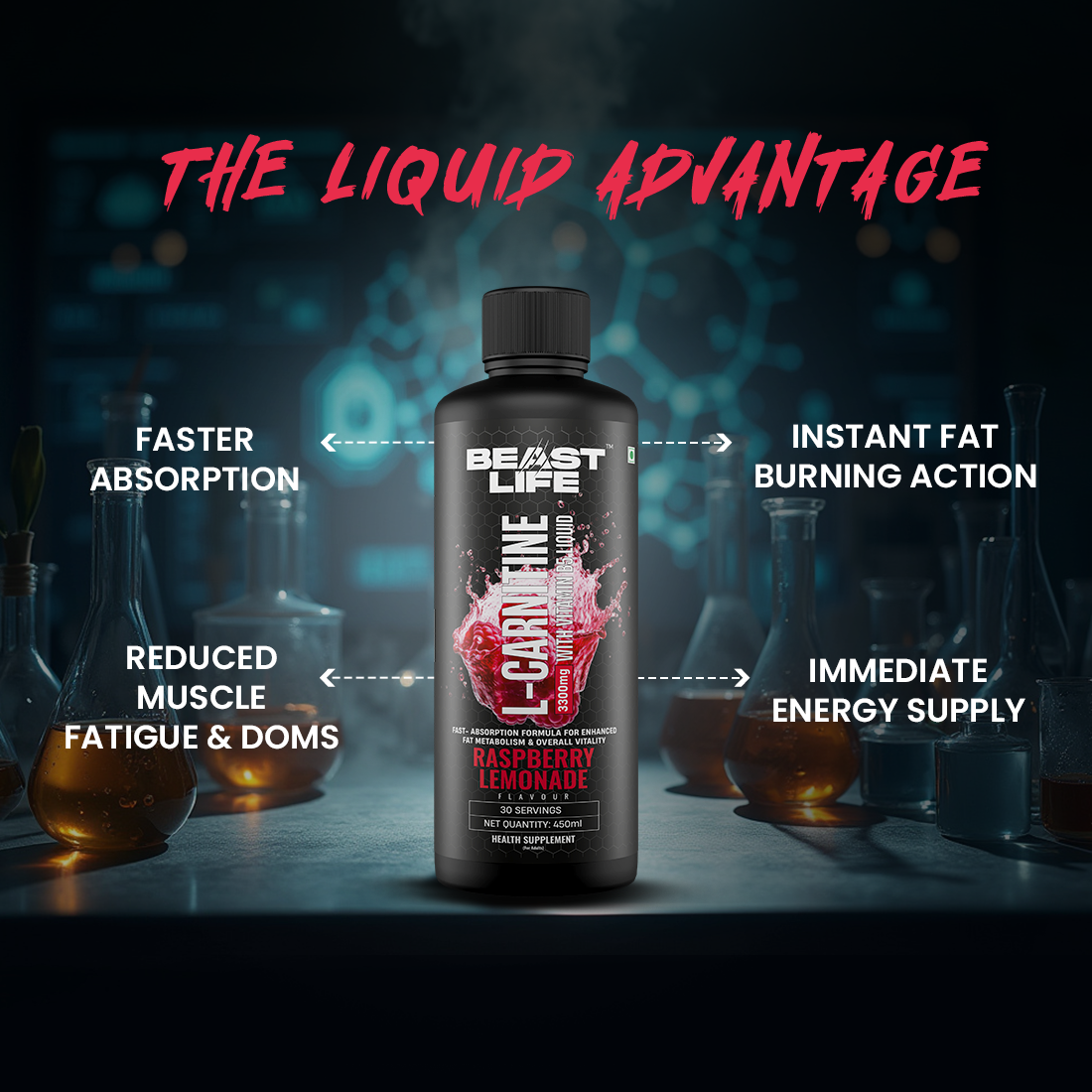 L-Carnitine with Vitamin B5 Liquid 3300 mg | Raspberry Lemonade | 450 ml