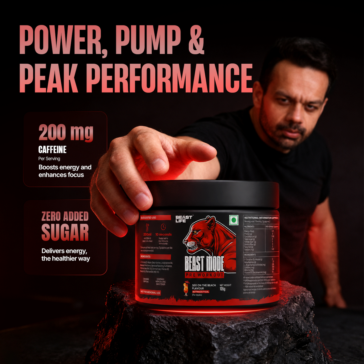 Pre Workout | Beta Alanine • Caffeine • Zero Crash | Sex on the Beach | 105g
