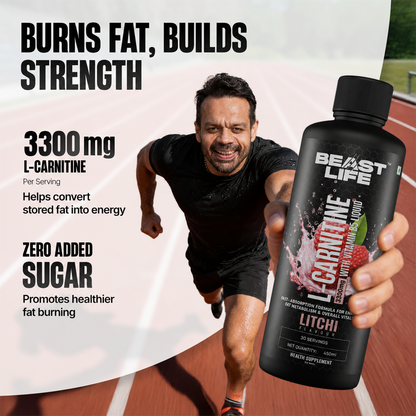 L-Carnitine with Vitamin B5 3300 mg | Triple Strength Formula | Litchi | 450 ml