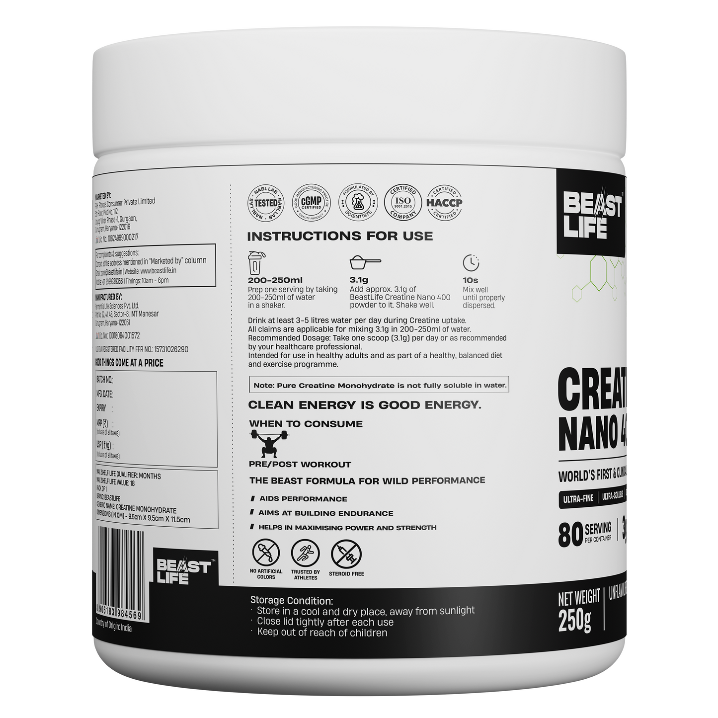 Combo pack | Creatine Nano 400 | Unflavoured | 250 g + Performance Protein | Chocolate | 2 kg